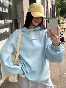 DAZY 宽松休闲街头风女式卫衣，适合秋季、春季和夏季穿着 - 藍色 - 查看 3