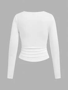 SHEIN EZwear 3pcs/Set Women Casual Round Neck Fitted Long Sleeve T-Shirt Set, Suitable For Autumn/Winter, Waist Ruched,Fall,Fall Clothes For Women,Women's Winter Clothes - Multicolor - View 4