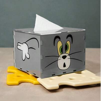 POKOJA LAND TOM & JERRY TOM & JERRY 汤姆和杰瑞猫造型亚克力纸巾盒，卡通创意桌面收纳盒，透明可爱纸巾收纳装饰