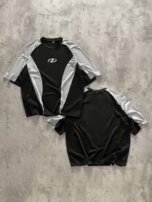 Manfinity ZONE917 Men's Casual Contrast Color Splice Raglan Sleeve Round Neck T-Shirt, Summer - Black - View 3