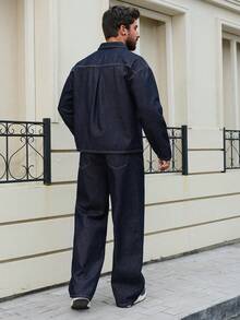 DAZY 藏蓝色原味牛仔衬衫搭配男士牛仔西装，秋季装扮 - 藍色 - 查看 2