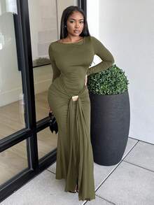 Alexandranx Autumn/Winter New Meraid Women Long Dress - Army Green - View 1