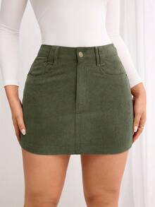 Flexra Gonna mini casual monocromatica da donna - Verde Oliva - Visualizzare 3
