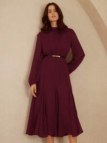 Aveloria EMERY ROSE Váy Maxi Chiffon Lụa Giả Sang Trọng, Thanh Lịch, Đơn Giản, Phong Cách Cung Điện Retro, Màu Trơn Cổ Điển, Cao Cấp, Thanh Lịch, Chân Váy Xòe Dáng Chữ A Ôm Sát, Cổ Cạp Sau Khóa Kéo Vô Hình, Thiết Kế Tay Phồng Cổ Lọ, Lớp Lót Thoải Mái, Thích Hợp Mặc Hàng Ngày, Hẹn Hò, Tiệc Tùng, Kỳ Nghỉ - Màu Đỏ Sâu - Xem 5