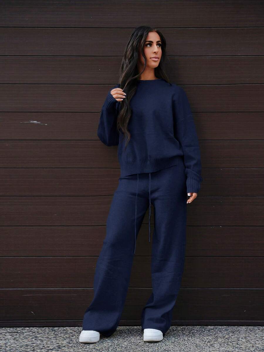 SAYEHFBABY 2 Stücke/Set Casual Einfarbig Rundhals Langarm Pullover Top Und Hosen