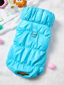 PETSIN 1pc Blue With Traction Buckle Dog Jacket 3-Layer Thick Warm Coat For Small Medium Dogs, 8 Colors Available, Autumn/Winter - Blue - View 2