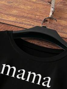 女士 Old English Mom 图案休闲套头短袖圆领 T 恤 - 黑色 - 查看 3