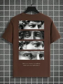 Manfinity EMRG Plus Size Men's Casual Fashionable Street Slogan & Sculpture Patchwork Print Loose Fit T-Shirt, Summer - Coffee Brown - View 5