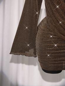 SHEIN ICON Váy dự tiệc mini cổ khoét sâu màu vàng cỡ lớn dành cho nữ - Vàng - Xem 9