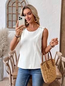 EMERY ROSE 女士休闲纯色背心，夏季白色休闲上衣，适合女士度假穿着。 - 白色 - 查看 8