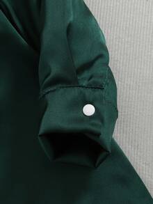 SHEIN Middle Eastern Boys' Round Neck Satin Solid Color Long Sleeve Tunic With Side Slits, Spring/Autumn - Green - View 7