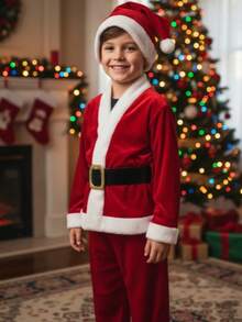 Disfraz Ayudante Santa Conjunto Vino Atuendo Navidad Niños Infantil Papa Noel Invierno Pastorela - rojo - Ver 1