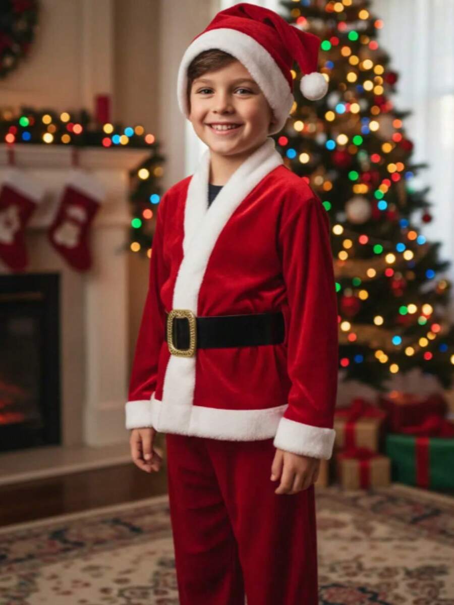 Disfraz Ayudante Santa Conjunto Vino Atuendo Navidad Niños Infantil Papa Noel Invierno Pastorela - rojo - Ver 1