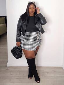 Truni 大码黑色仿皮机车夹克，适合冬季 - 黑色 - 查看 6