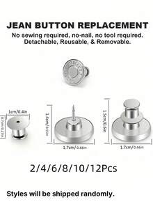 Bộ 2/4/6 nút thay thế quần jean không cần đinh, nút thắt lưng chữ bạc, nút tháp có thể tháo rời đa năng, nút điều chỉnh eo váy jean, thay đổi kích thước quần jean, khóa cố định, bộ nút thay thế quần jean không cần may - Nhiều màu - Xem 3