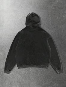 ROMWE MEN 男士字母火焰印花长袖拉链休闲连帽衫 - 黑色 - 查看 2