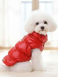 PETSIN 1 Piece Of Red Dog Jacket With Traction Buckle And 3-Layer Thick Warm Dog Jacket Coat For Small/Medium Dogs, 8 Colors Available, Suitable For Autumn/Winter - Red - View 2