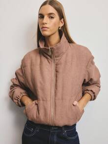 Aralina Fall Winter Cord Gold Zip Through Padded Winter Jacket With Elastic Toggle On The Inner Elastic - Brown - View 8