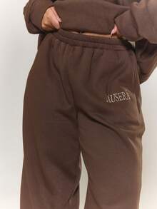 MUSERA 加大码印花阔腿慢跑裤，仅裤子，舒适休闲，适合咖啡俱乐部春季穿着。 - 棕色 - 查看 5