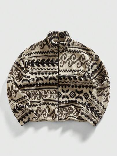 Sudadera con cremallera de cuello alto de manga larga con estampado completo para hombre, otoño/invierno