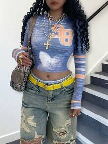 Rovax 复古印花修身船领长袖上衣 - 彩色 - 查看 4