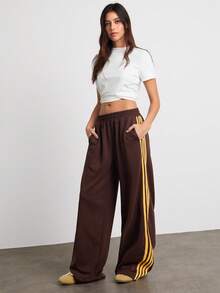 Easelle Pantaloni casual lejeri cu dungi contrastante pentru femei - Maro - Vizualizare 7