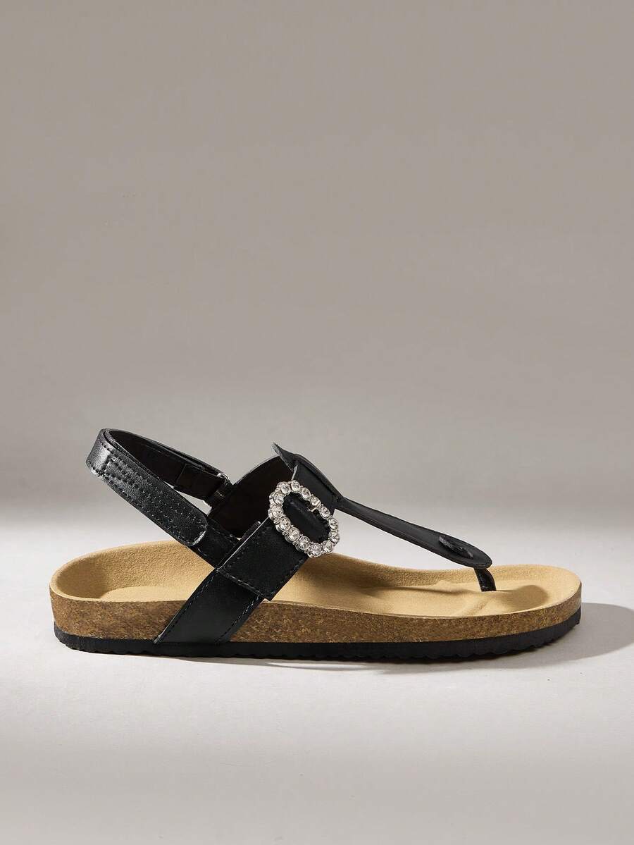 Solecia Women's Buckle Design Casual Flat Thong Sandals For Daily Wear - Black - View 1