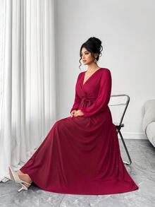 Elenzga Valentine's Day Elegant Red Sequin Plus Size Dress For Valentine's Day - Red - View 5