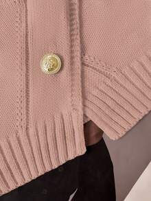 GlowEve Women's Blue Sweater, New Autumn/Winter Metal Button Asymmetrical Closure Cardigan, Versatile Commuting Style - Dusty Pink - View 4