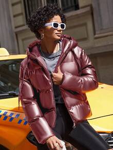 EURMUSE Women's Glossy Padded Jacket - Burgundy - View 6