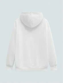 Modcrash Men's Casual Minimalist Slogan Print Thermal Lined Hoodie Sweatshirt, Autumn/Winter - White - View 3