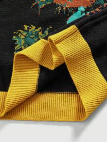 ROMWE MEN Men's Crew Neck Sunflower Print Knit Sweater, Retro Fashion - Black - View 5