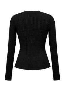 Vibekara Áo len cổ chữ V, tay dài, thêu ren, trang trí nút, size lớn, thường ngày dành cho nữ, thời trang thu đông - màu đen - Xem 8