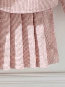 Souflis 4-7 Years Old Girls' French Retro Jacquard Woven Set, Cape-Style Top + Pleated Midi Skirt, Vintage Button Loose Silhouette, Elegant For Daily Wear, Parties, And Cultural Events - Pink - View 5