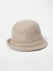 MOTF PREMIUM ELEGANTE SOMBRERO BALDE CON DECORACIÓN DE PERLAS FALSAS - Arroz albaricoque - Ver 8