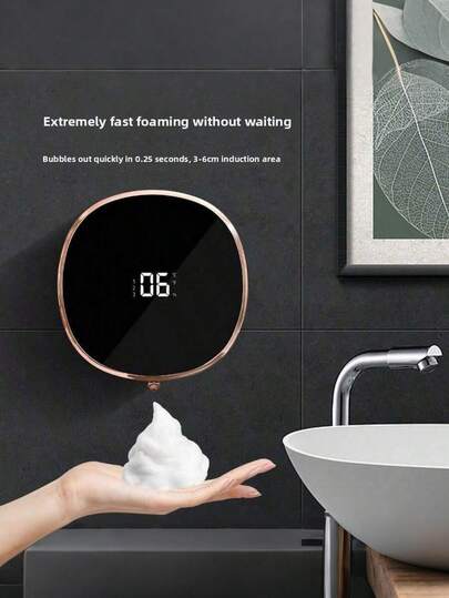 Dispensador de jabón con sensor infrarrojo sin contacto montado en la pared con pantalla de temperatura, batería recargable por USB de 1200mAh de litio - 268g Dispensador de jabón automático moderno para baño
