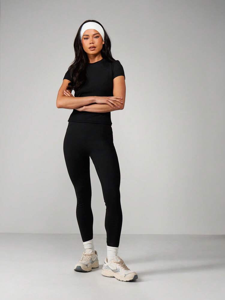 MISSGUIDED Legging de Cintura Alta com Detalhe de Costura Curva, Calça de Ioga Ajustada de Comprimento Total, Parte Inferior de Atividade Física para Conforto Casual Diário com Elasticidade