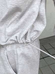 DAZY 男士秋季字母及肘部贴布印花加厚圆领套头卫衣及短裤套装 - 灰色 - 查看 4