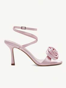 CUCCOO CHICEST Giày cao gót mũi tròn đính hoa hồng màu hồng thanh lịch cho quý cô gợi cảm lãng mạn quai mắt cá chân dự tiệc trang trọng - Hồng - Xem 10
