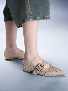 CUCCOO GRLICON Women's Casual Flat Shoes With Metal Decor, Minimalist Design