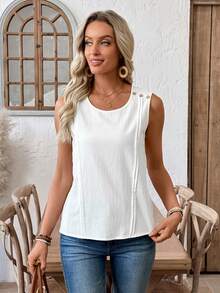 EMERY ROSE 女士休闲纯色背心，夏季白色休闲上衣，适合女士度假穿着。 - 白色 - 查看 3