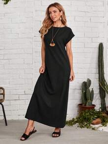 EMERY ROSE Keyhole Back Batwing Sleeve Dress - Black - View 4