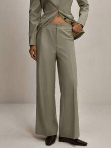 ATUI Studio Women's Solid Color Wide Leg Loose Casual Office Pants - Mint Green - View 2