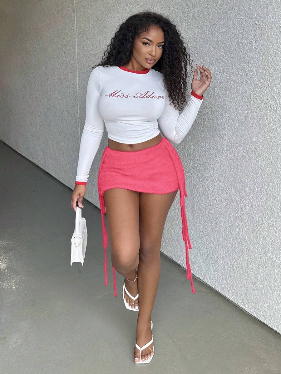 Alexandranx 2025夏季新款伊比沙岛波西米亚风女装，音乐节，西部风，游牧风，派对，泳池性感度假，邮轮旅行，海滩，日光浴，病毒式流行，度假，甜美，性感，女士红色钩针流苏迷你裙（可搭配）秋冬女装 - 玫紅色 - 查看 1