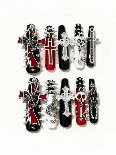 ROMWE Anime 10pcs Y2K Cute Heart, Star, Bow, Wing Nail Art Stickers With Tape