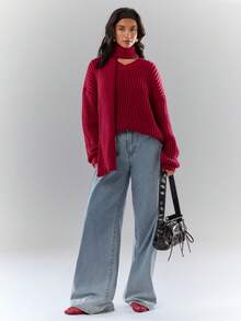 Glamine Damski sweter w jednolitym kolorze z dekoltem w serek i długim rękawem, na co dzień, jesień/zima - Burgund - Zobacz 6