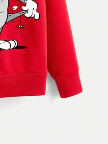 TOM & JERRY X SHEIN Men's Cute Cartoon Print Red Hoodie, For Fall, Long Sleeve Top