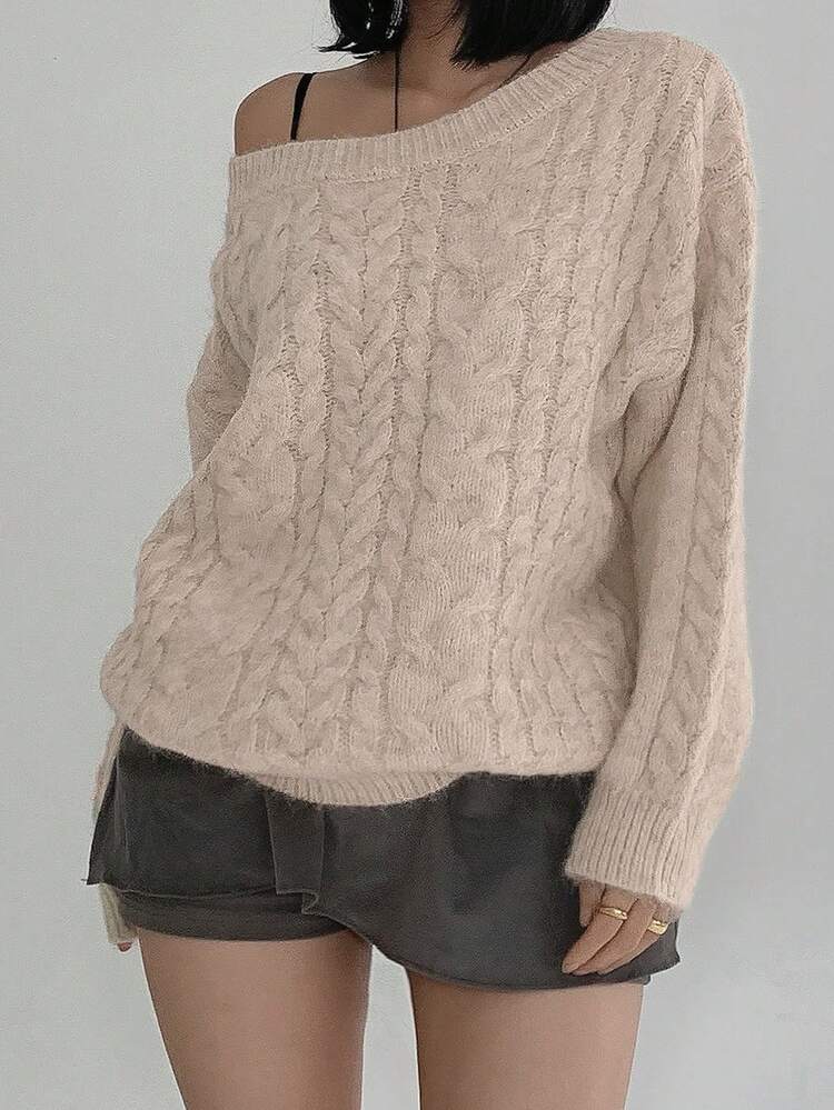 Women's Loose Knit Sweater With Shoulder Cut-Out Design