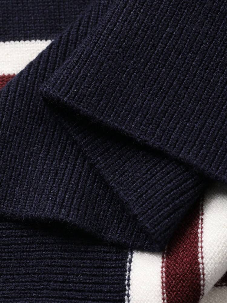 Men's Striped Multi-Color Polo Neck Sweater, Autumn/Winter