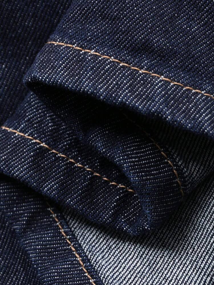 Navy Blue Blue Original Denim Fabric Shirt Paired With Men's Denim Suit, Autumn